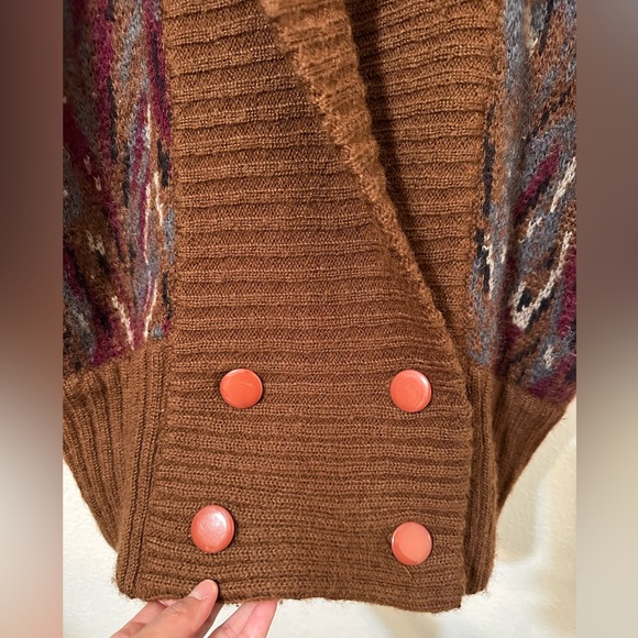 🧥 VINTAGE 🧥 MIXAGE Mohair Wool Button Sweater Brown Pattern Double-Breasted - Picture 5 of 13